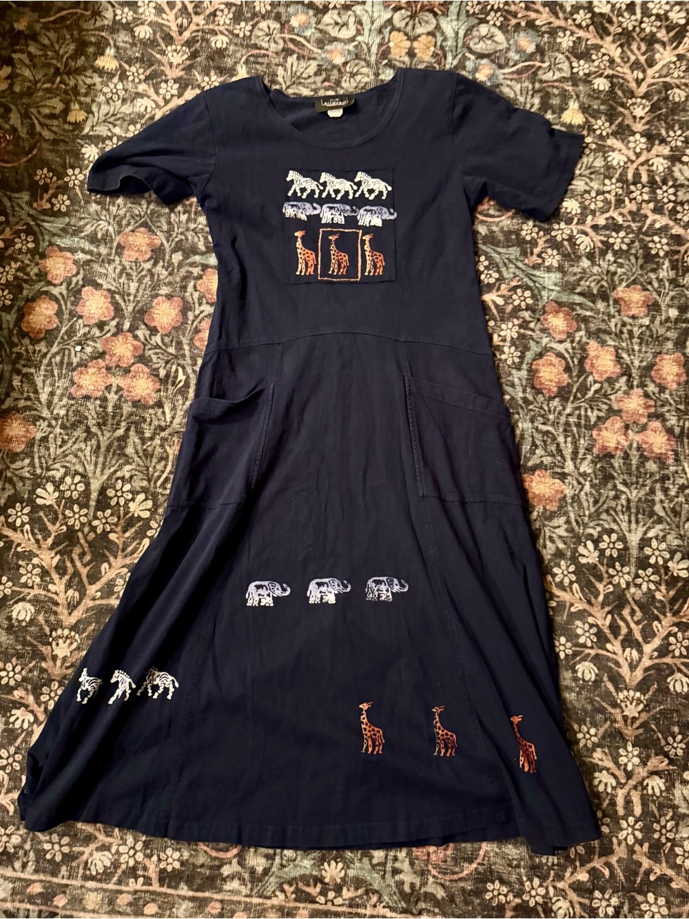 Navy VTG Safari Tee Dress with pockets - M